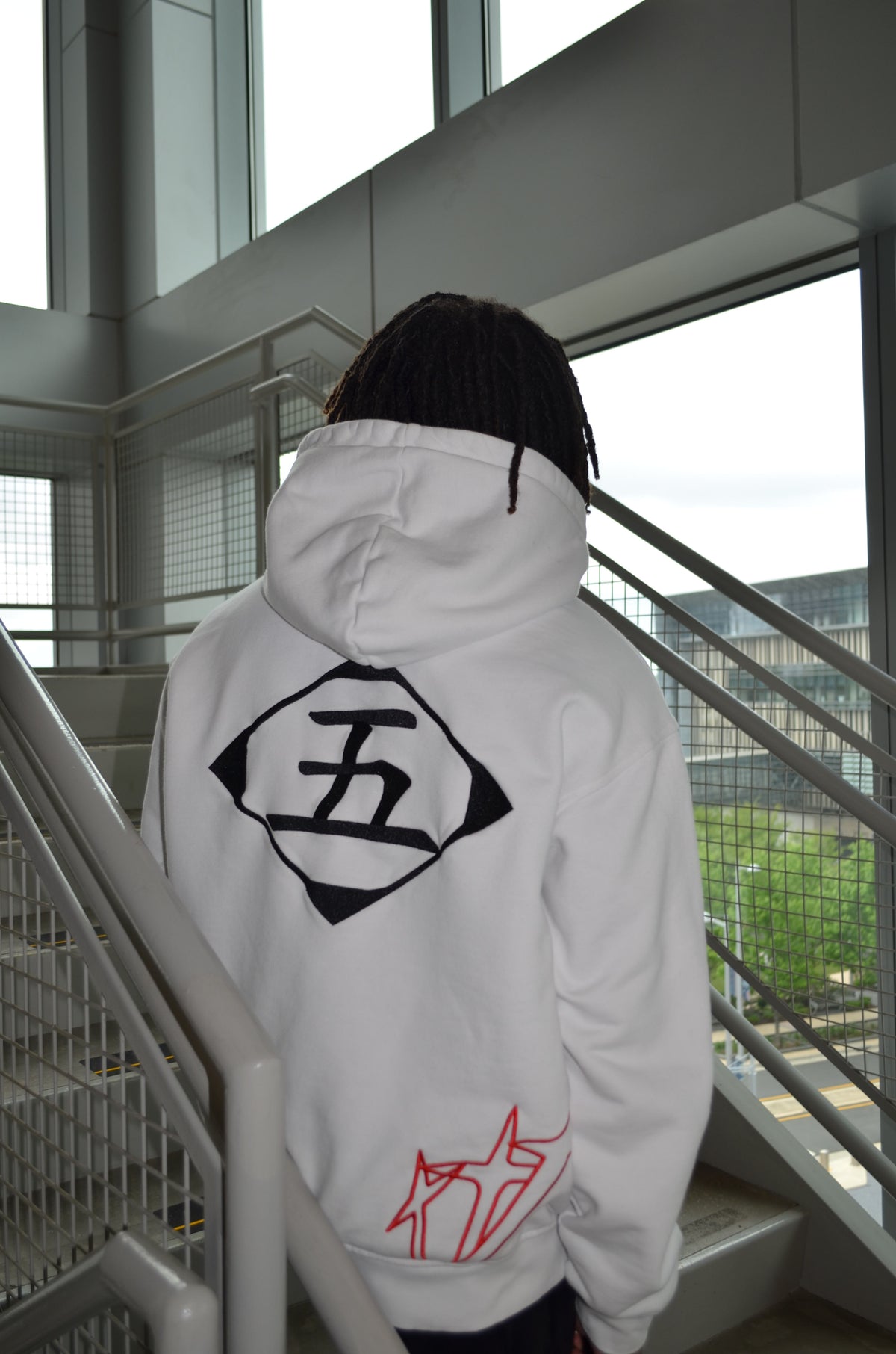 Back view of Aizen hoodie white colorway by Solace Studios