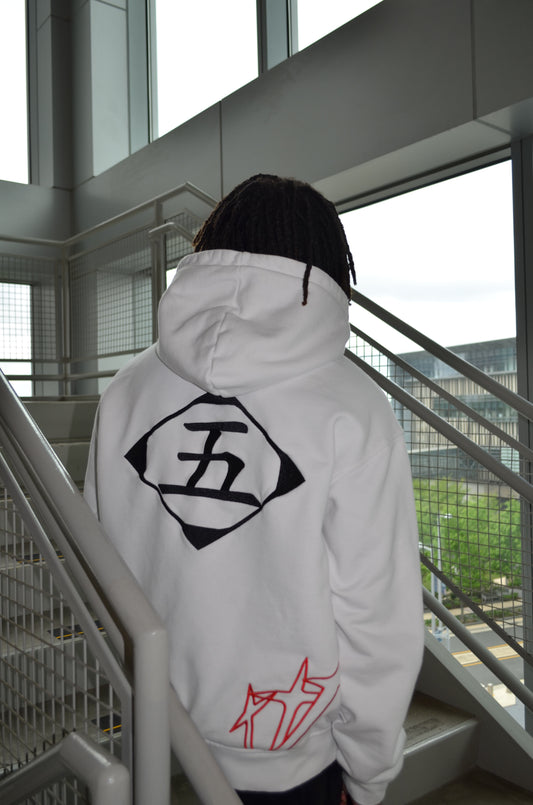 Back view of Aizen hoodie white colorway by Solace Studios