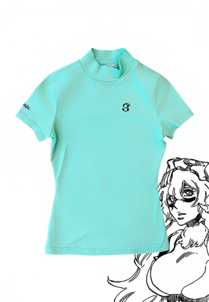 Nel mini shirt flat lay, mint mock-neck top with embroidered "3", Tercera Espada